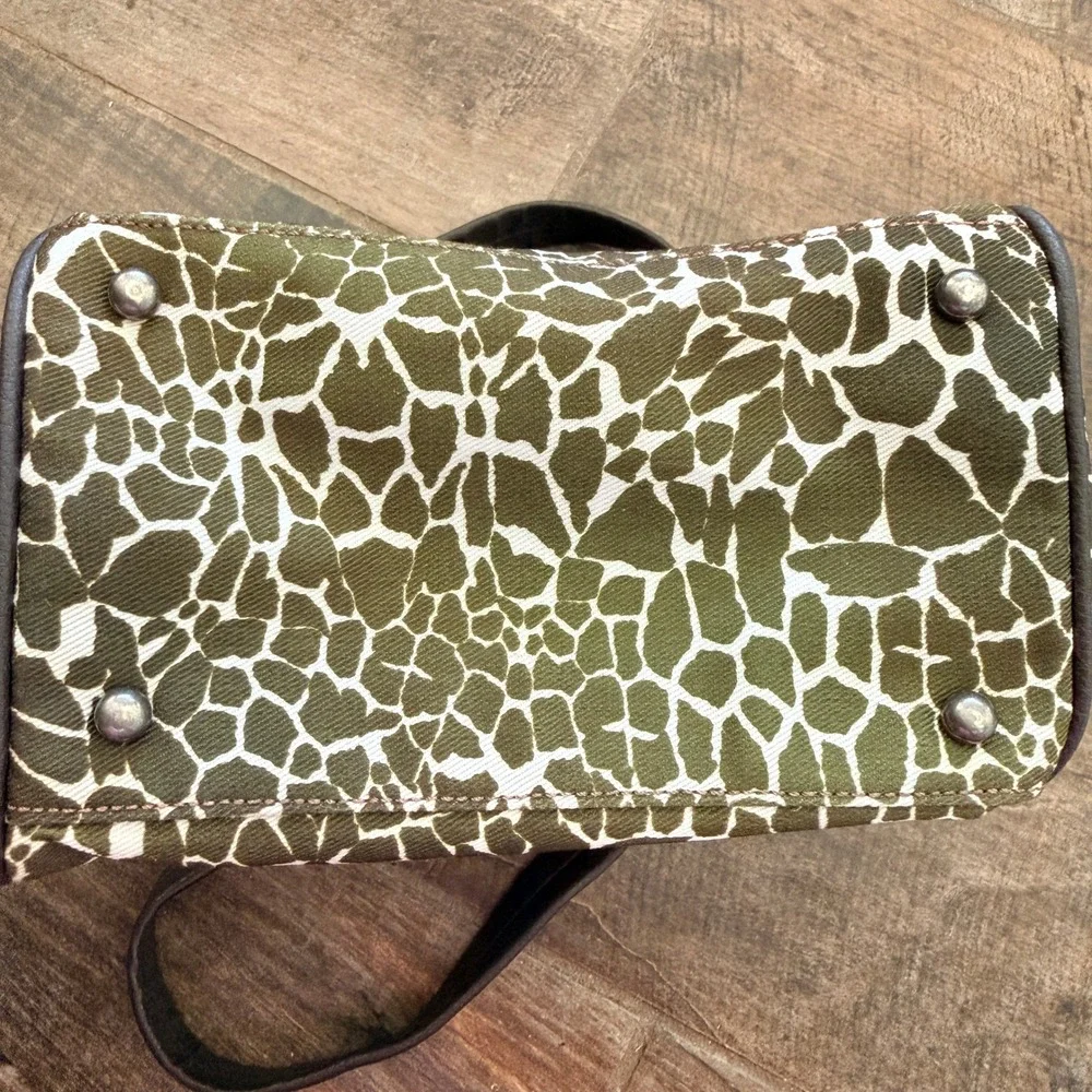 Tommy Hilfiger Womens Y2K Olive Green Brown Giraffe Print Satchel Handbag, Small